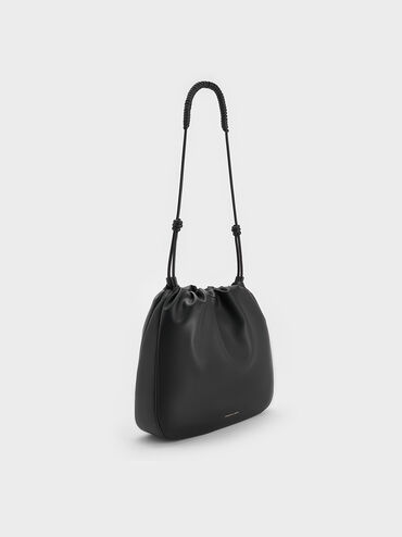 Lorelai Ruched Knotted-Strap Hobo Bag, Noir, hi-res