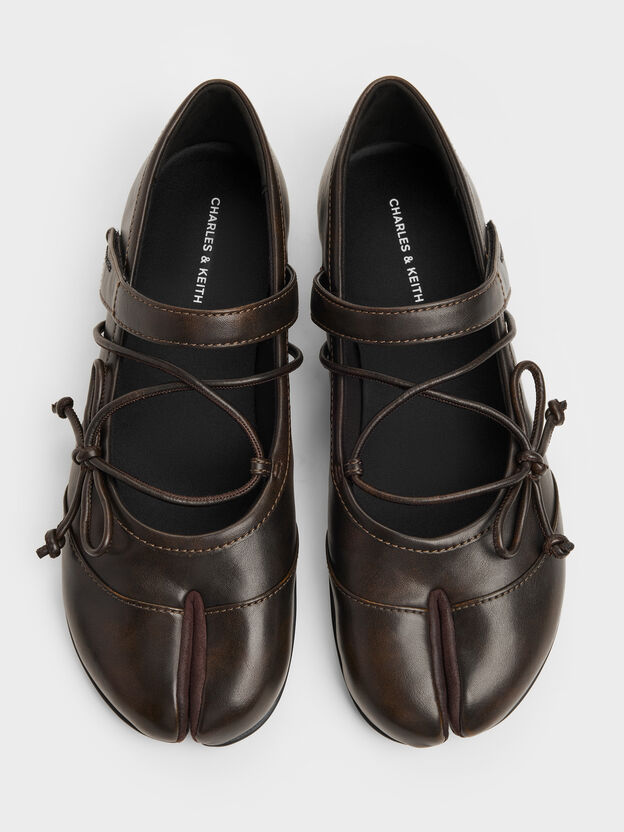 Aether Lace-Up Split-Toe Mary Jane Flats, Brown, hi-res