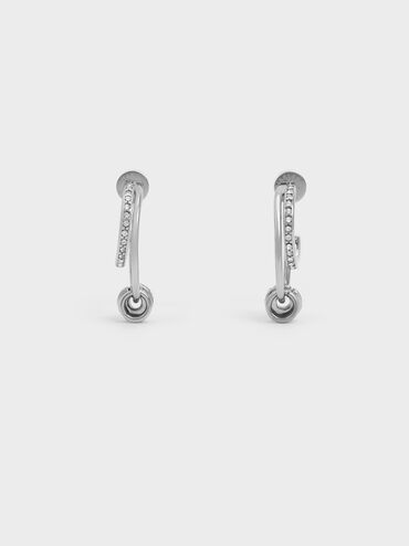 Hermione Crystal Crescent Earrings, Silver, hi-res
