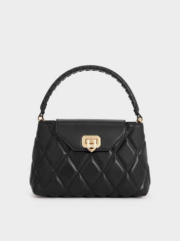 Arwen Quilted Braided-Strap Top Handle Bag, Black, hi-res