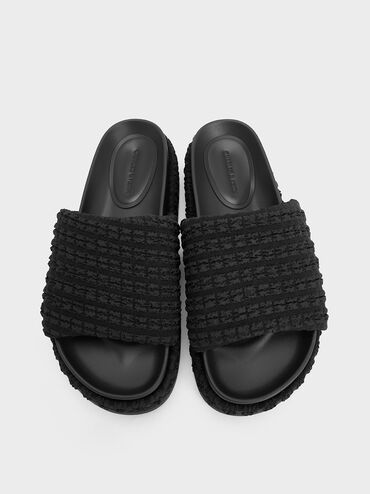Loren Textured Platform Sandals, Black Textured, hi-res