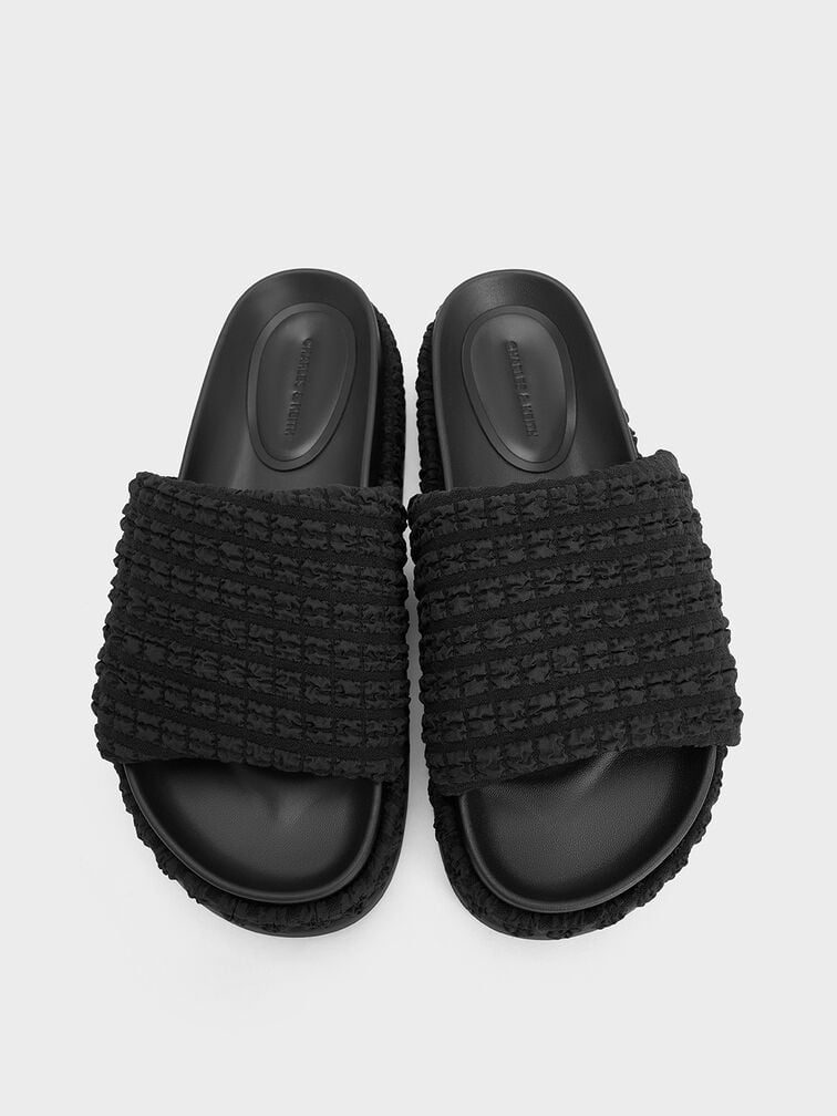 Loren Textured Platform Sandals, Black Textured Loren Textured Platform Sandals, Black Textured, hi-res