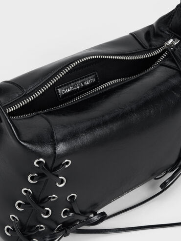 Xylia Grommet Lace-Up Shoulder Bag, Noir, hi-res