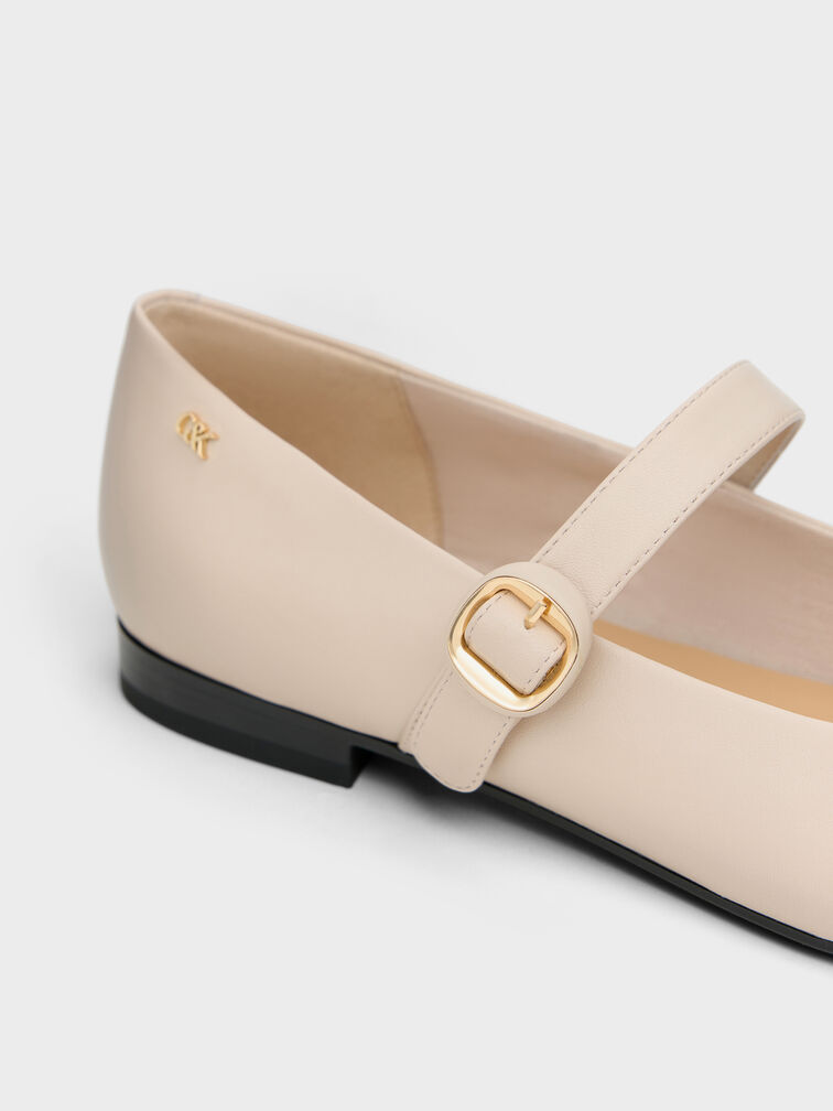 Leather Cap-Toe Mary Janes, Oat, hi-res