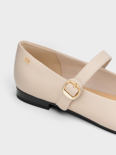 Leather Cap-Toe Mary Janes, Oat, hi-res