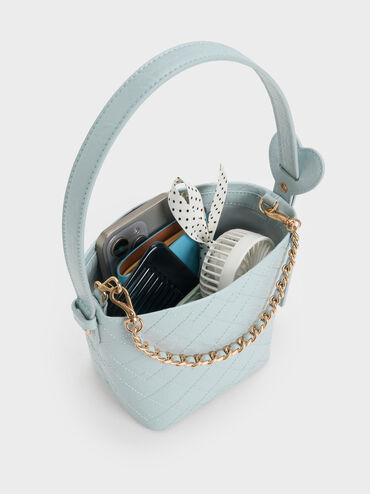 Duo Quilted Chain Bucket Bag, Sea Salt Blue, hi-res