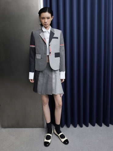 Patent Pearl-Embellished Flower-Buckle Cap-Toe Mary Janes, Chalk, hi-res