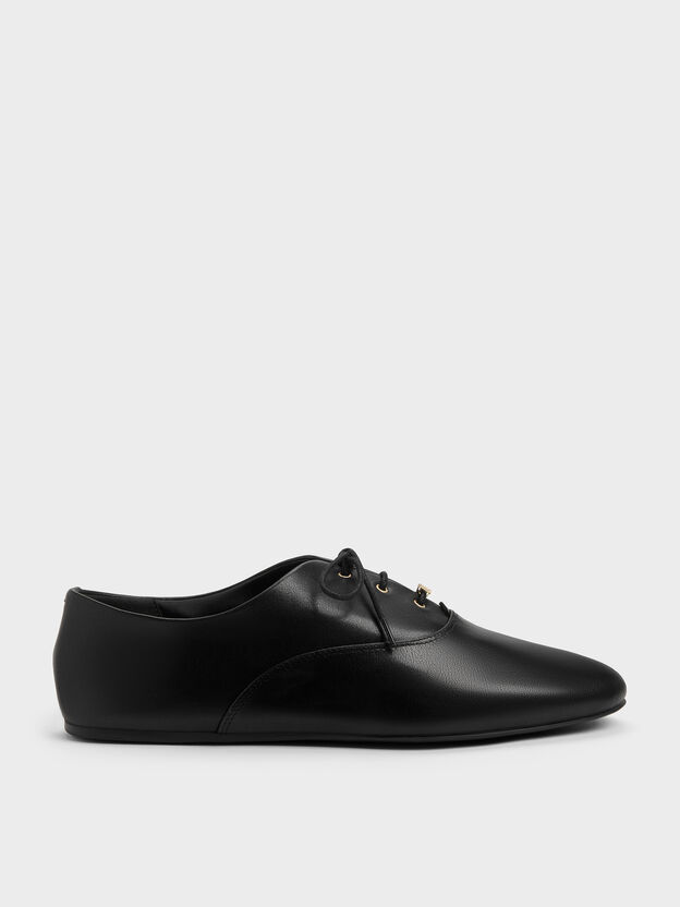 Pippa Leather Derby Flats, Black, hi-res