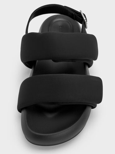 Recycled Polyester Double-Strap Slingback Sandals, Black Textured, hi-res