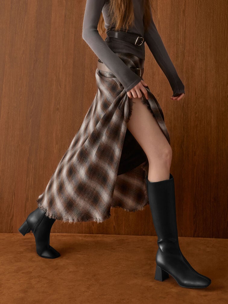 Square-Toe Side-Zip Knee-High Boots, Black, hi-res