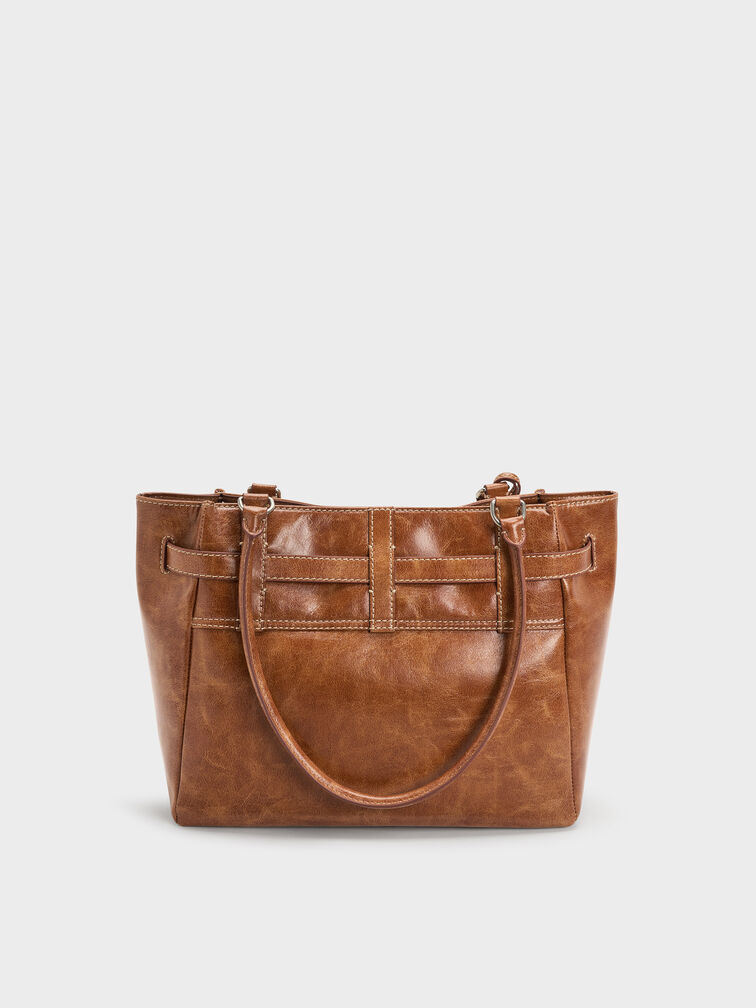Delfina Belted Tote Bag, Distressed Tan, hi-res