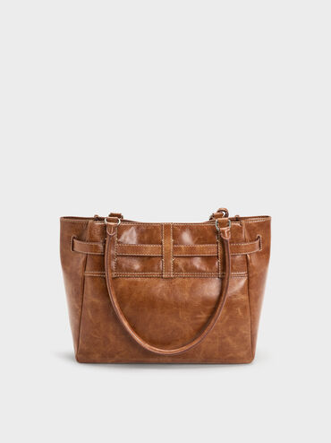 Delfina Belted Tote Bag, Distressed Tan, hi-res