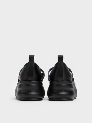 Brantley Bow Platform Mary Janes, Black Textured, hi-res