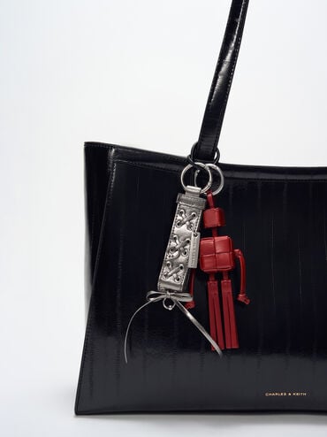 Grommet Lace-Up Bag Charm, Pewter, hi-res