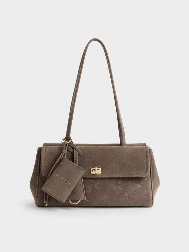 Apfra Quilted Elongated Shoulder Bag, Stone Grey, hi-res