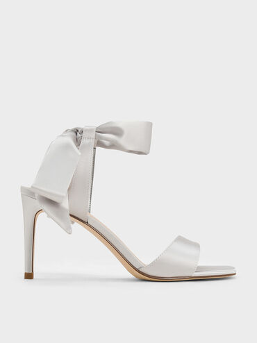 Eliana Satin Tie-Around Heeled Sandals, Silver, hi-res