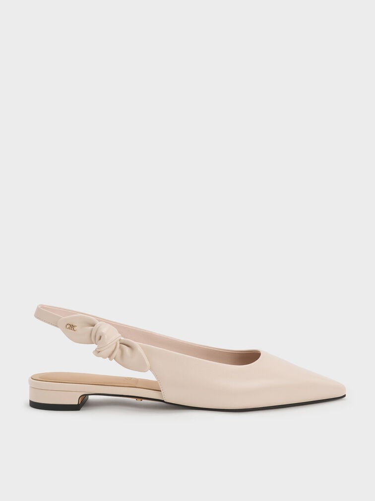 Jayce Leather Knot-Bow Slingback Flats, Oat, hi-res