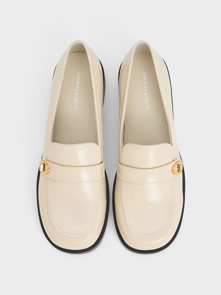Hettie Metallic-Buckle Strap Loafers, Chalk, hi-res