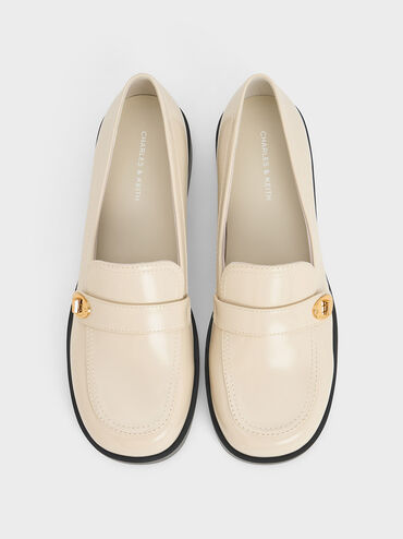 Hettie Metallic-Buckle Strap Loafers, Chalk, hi-res