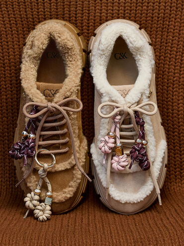 Yunna Suede & Faux Shearling Chunky Sneakers, Beige, hi-res