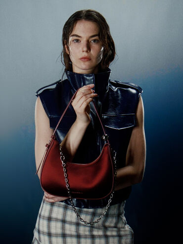 Jesmyn Satin Chain Two-Way Bag, Burgundy, hi-res