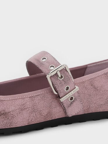 Myler Crinkle-Effect Bow Square-Toe Buckled Mary Janes, Pink, hi-res
