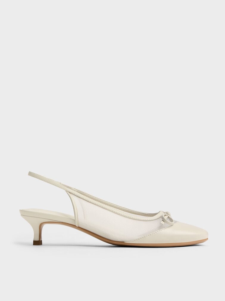 Mulligan Mesh Bow Slingback Pumps, Chalk, hi-res