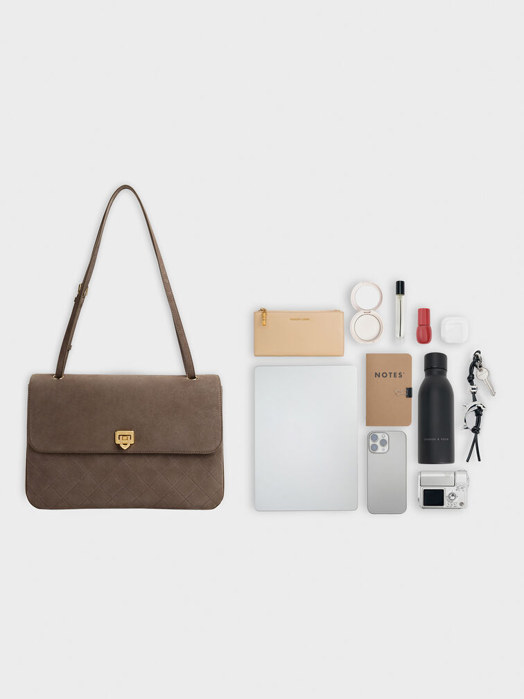 Connie Quilted Shoulder Bag, Stone Grey, hi-res
