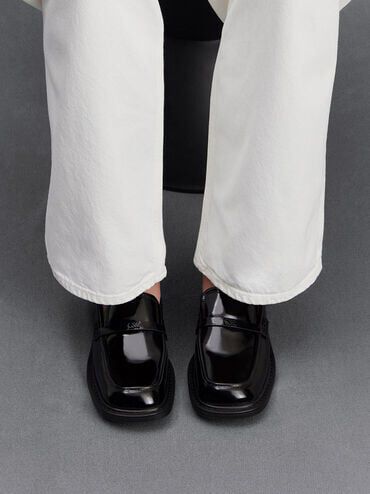 Tahlia Leather Loafer Mules, Black Box, hi-res