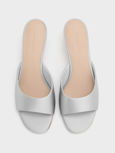 Satin Crystal-Heel Mules, Silver, hi-res