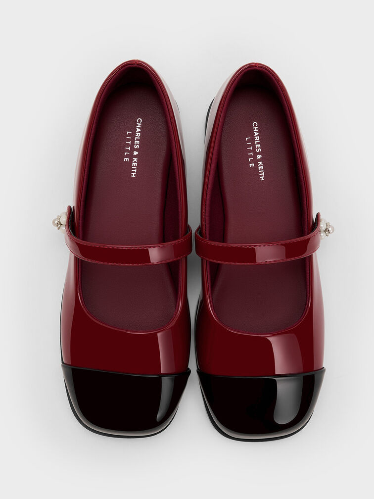 Girls' Patent Cap-Toe Mary Janes, Maroon, hi-res