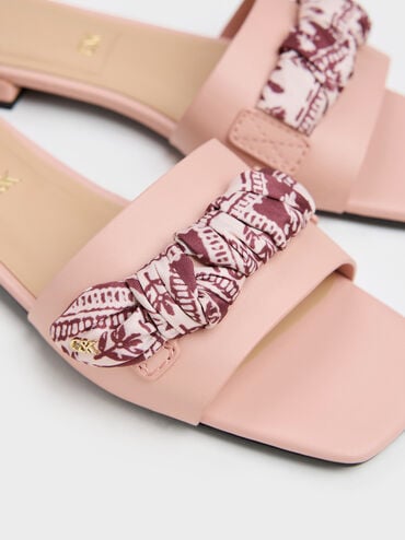 Tayari Leather Printed-Strap Slide Sandals, Pink, hi-res