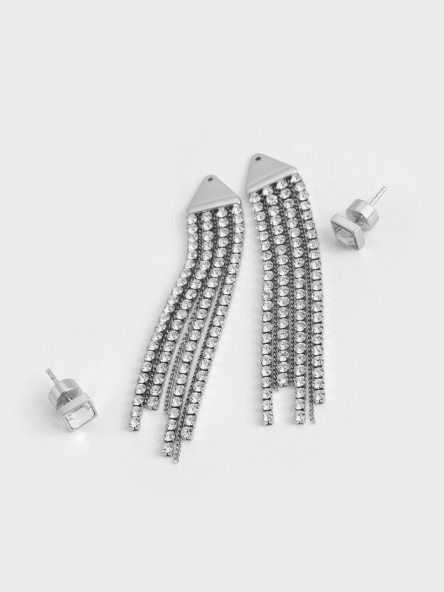 Quincy Crystal Drop Earrings, Silver, hi-res