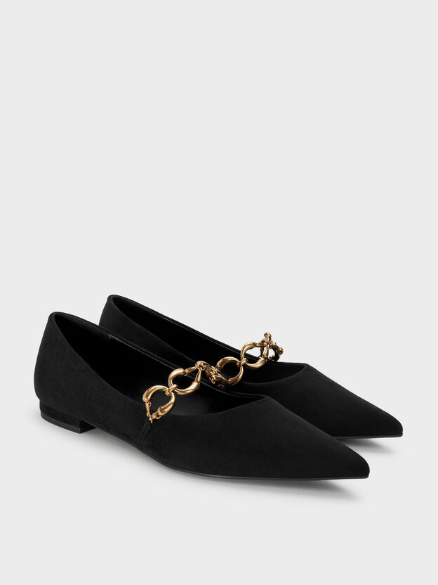 Faux Suede Metallic-Accent Ballet Flats, Black Textured, hi-res