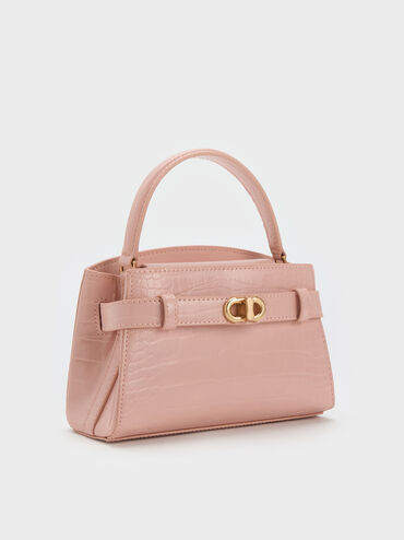 Aubrielle Croc-Effect Top Handle Bag, Light Pink, hi-res