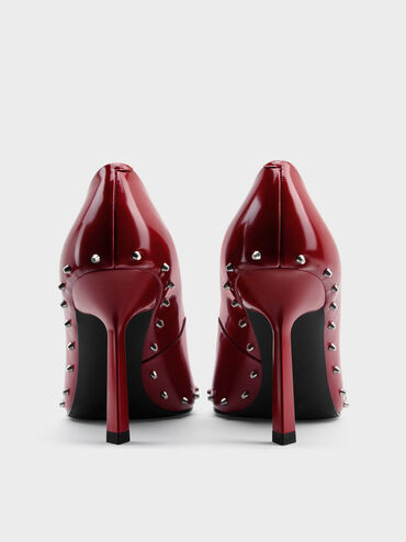 Coralie Studded Pointed Pumps, Red, hi-res