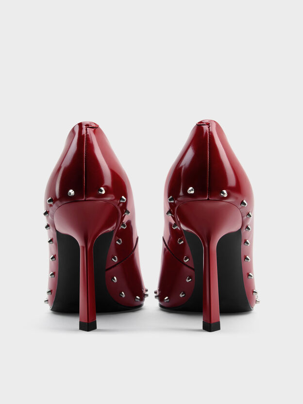 Coralie Studded Pointed Pumps, Red, hi-res