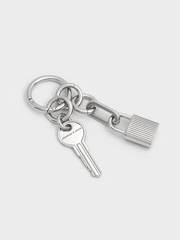 Lock & Key Charm, Silver, hi-res