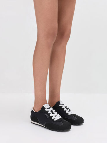Nylon Contrast-Panel Sneakers, Black Textured, hi-res