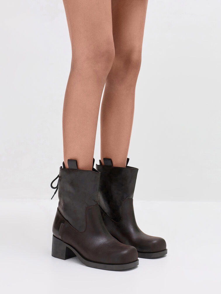 Rosamond Back-Lace Calf Boots, Dark Brown Textured, hi-res