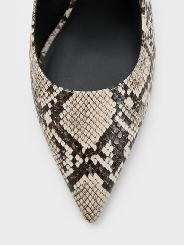 Kaia Snake-Print Pointed-Toe Slingback Pumps, Animal Print Natural, hi-res