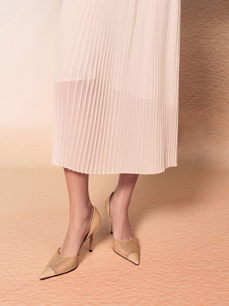 Mesh Pointed-Toe D'Orsay Pumps, Nude, hi-res