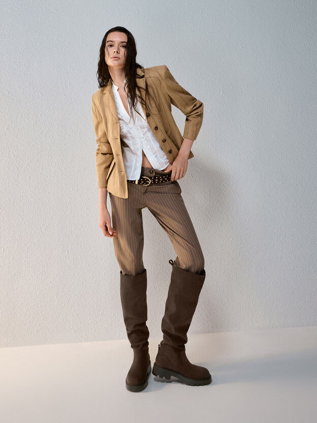 Camilla Faux Suede Thigh-High Boots, Dark Brown Textured, hi-res