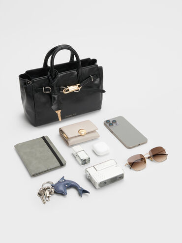 Mini Delfina Belted Tote Bag, Noir, hi-res