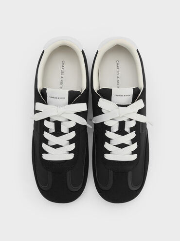 Nylon Contrast-Panel Sneakers, Black Textured, hi-res