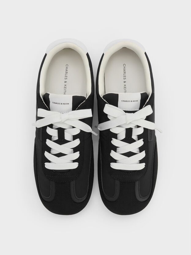 Nylon Contrast-Panel Sneakers, Black Textured, hi-res