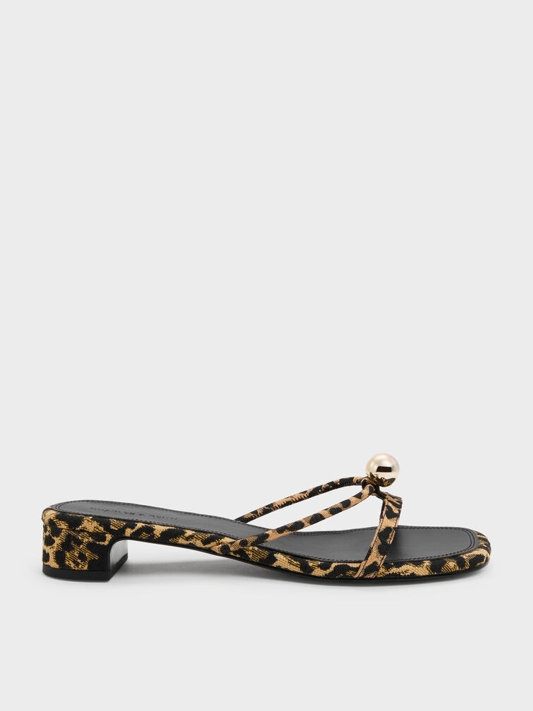 Georgie Leopard-Print Metal-Ball Heeled Mules, Animal Print Natural, hi-res