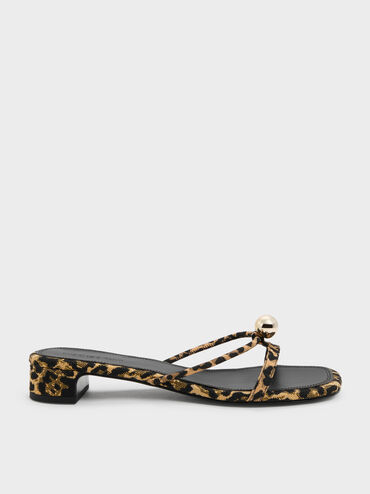 Georgie Leopard-Print Metal-Ball Heeled Mules, Animal Print Natural, hi-res