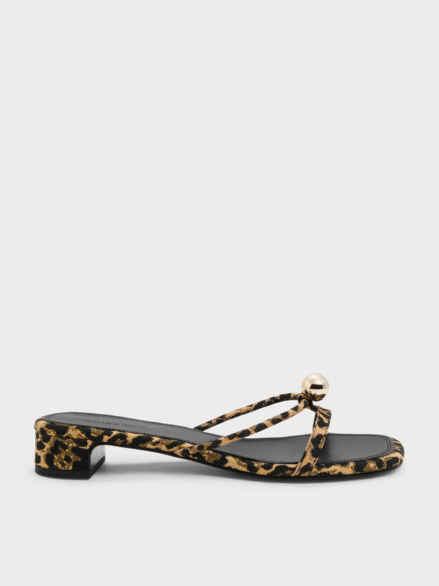 Georgie Leopard-Print Metal-Ball Heeled Mules, Animal Print Natural, hi-res