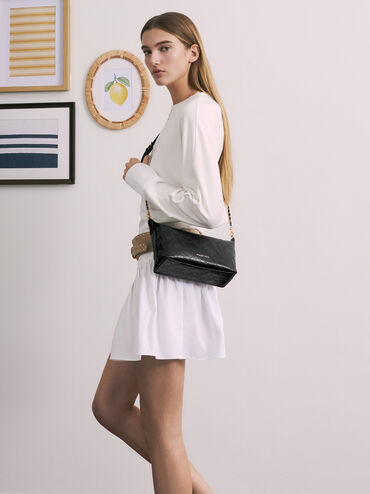 Duo Quilted Shoulder Bag, Black, hi-res